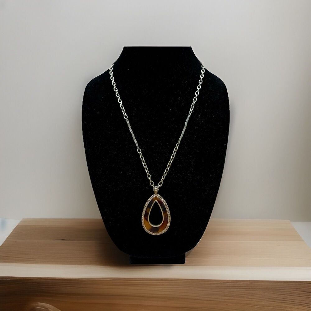 LC Tear Drop Turtle Resin Pendant With Gold Tone Chain Detailing